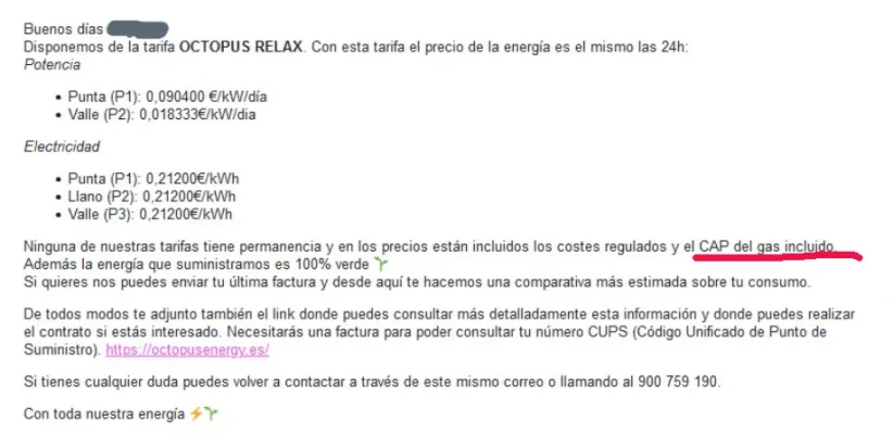 [Nergiza.com] Tarifas Octopus Relax y Octopus 3 "incluyen el tope de gas"